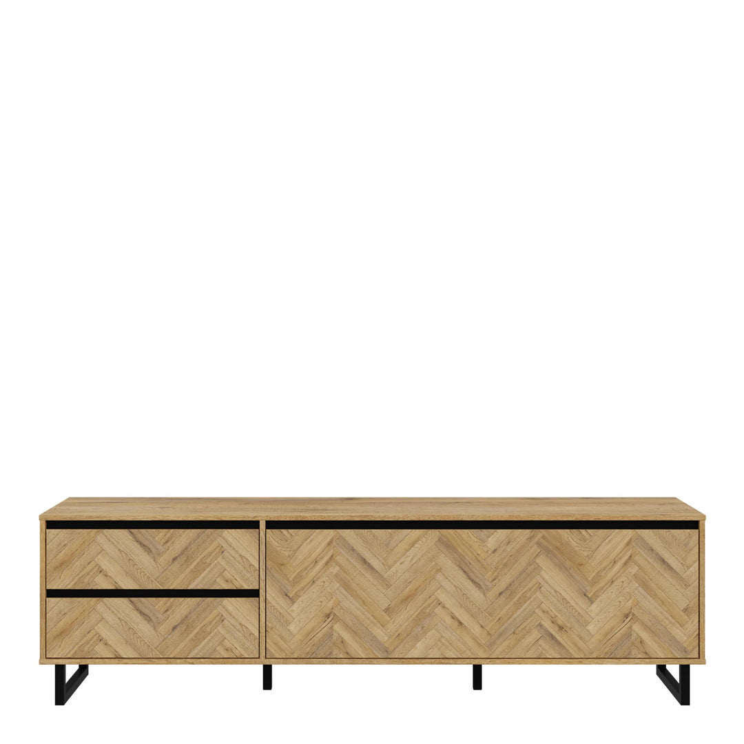 Nikomedes TV Unit  in Spica Oak/Matt Black/Bartex Oak - TidySpaces