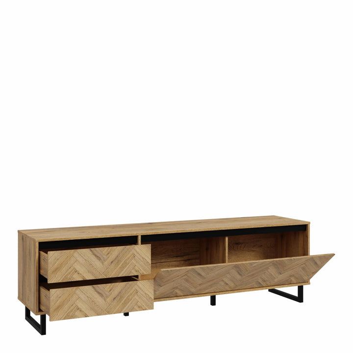 Nikomedes TV Unit  in Spica Oak/Matt Black/Bartex Oak - TidySpaces