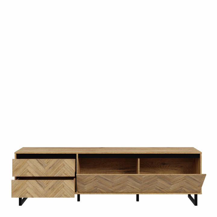 Nikomedes TV Unit  in Spica Oak/Matt Black/Bartex Oak - TidySpaces