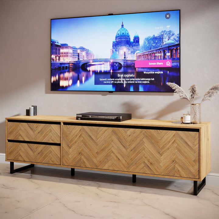 Nikomedes TV Unit  in Spica Oak/Matt Black/Bartex Oak - TidySpaces