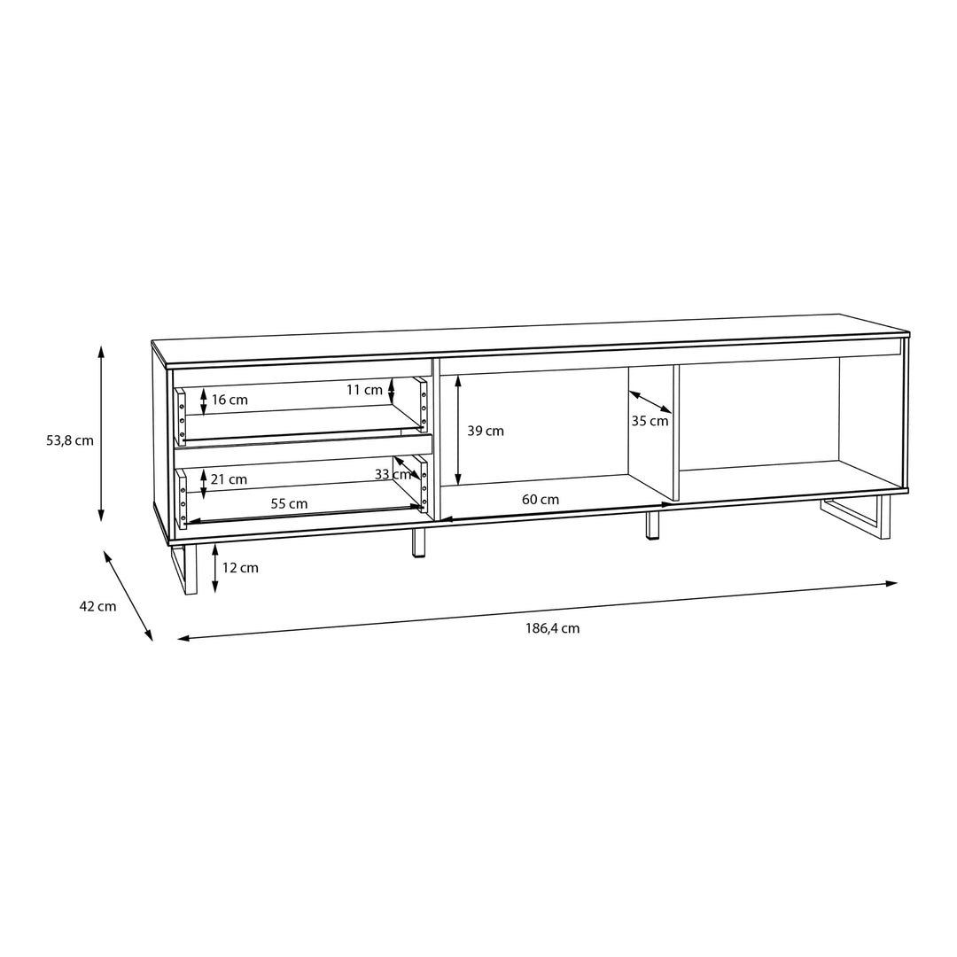 Nikomedes TV Unit  in Spica Oak/Matt Black/Bartex Oak - TidySpaces