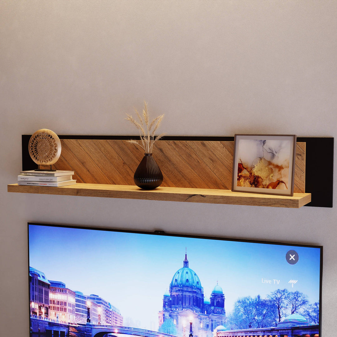 Nikomedes Wall shelf in Spica Oak/Matt Black/Bartex Oak - TidySpaces