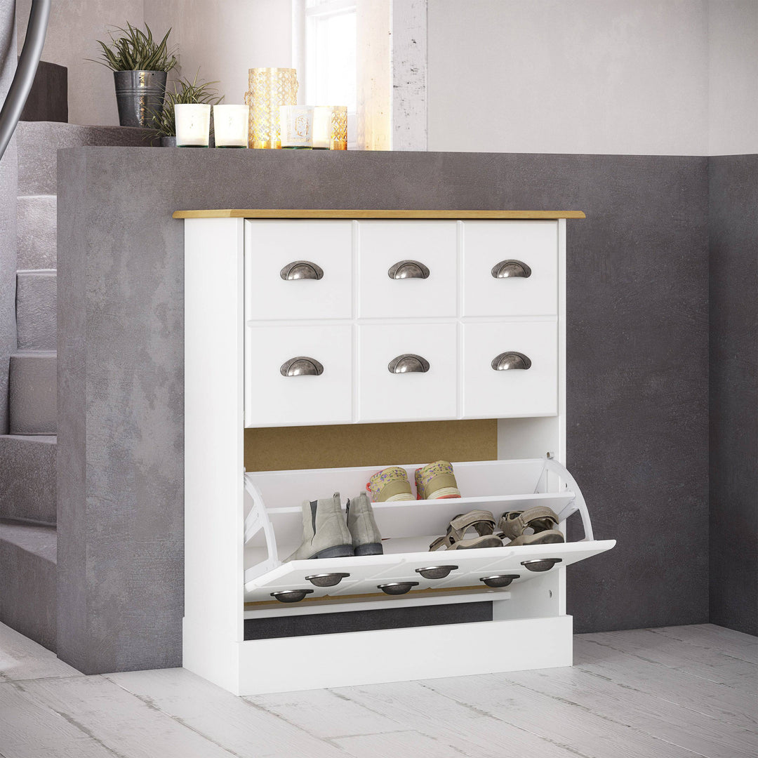 Nola Shoe Cabinet White & Pine - TidySpaces