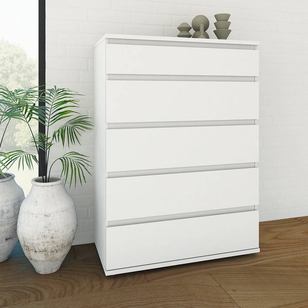 Nova Chest of 5 Drawers in White - TidySpaces