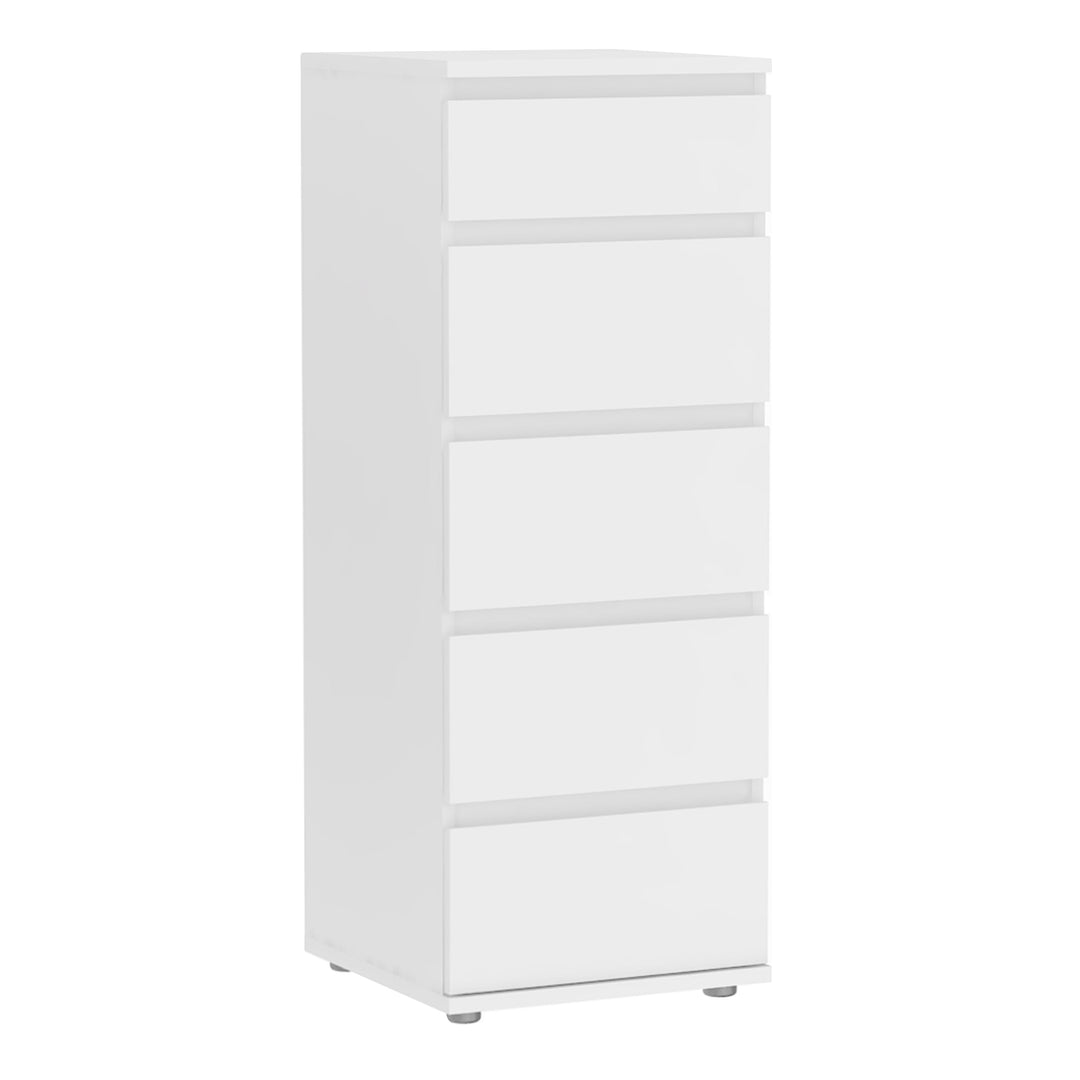 Nova Narrow Chest of 5 Drawers in White - TidySpaces