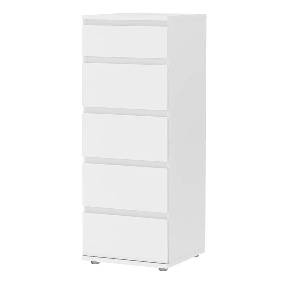 Nova Narrow Chest of 5 Drawers in White - TidySpaces