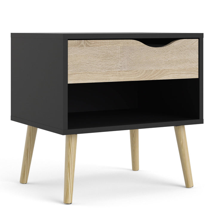 Oslo Bedside 1 Drawer in Black and Oak - TidySpaces