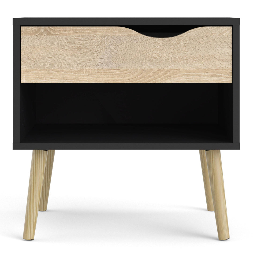 Oslo Bedside 1 Drawer in Black and Oak - TidySpaces