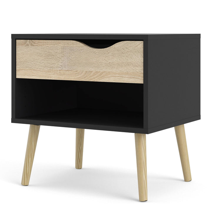 Oslo Bedside 1 Drawer in Black and Oak - TidySpaces