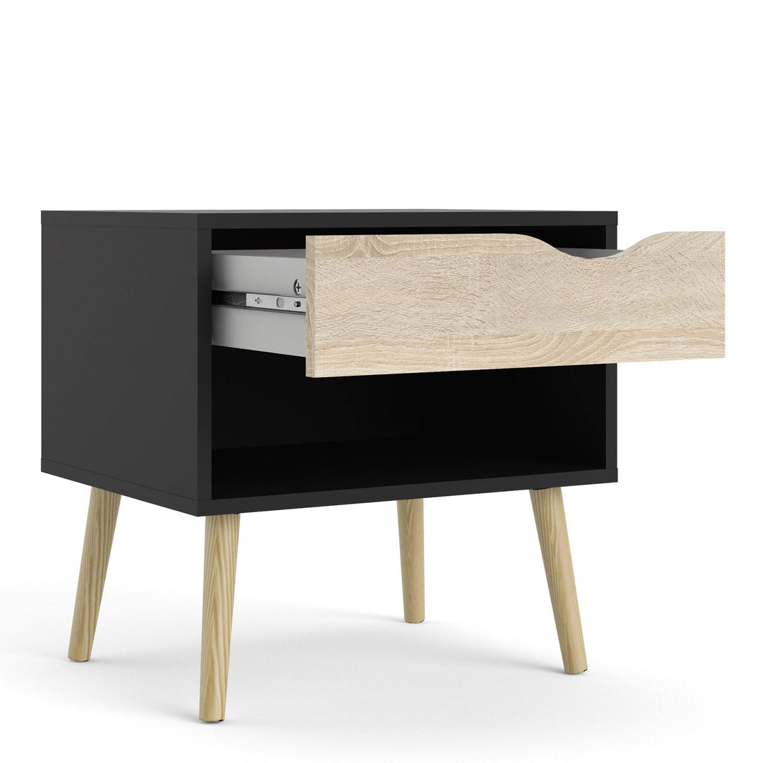 Oslo Bedside 1 Drawer in Black and Oak - TidySpaces