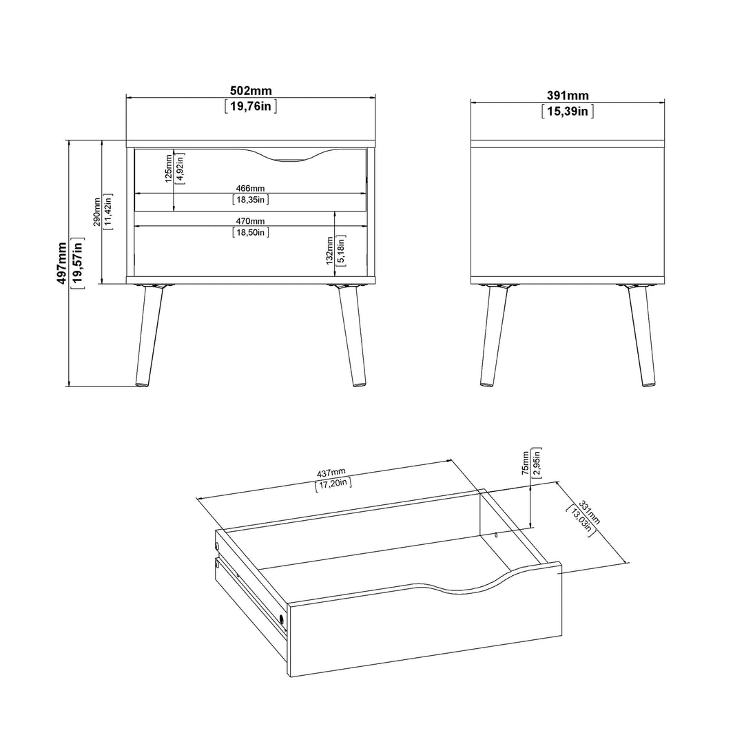 Oslo Bedside 1 Drawer in Black and Oak - TidySpaces