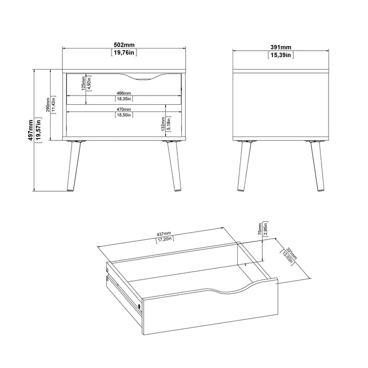 Oslo Bedside 1 Drawer in Black and Oak - TidySpaces