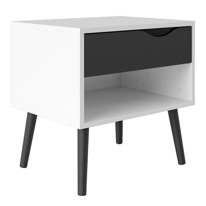 Oslo Bedside 1 Drawer in White and Black Matt - TidySpaces