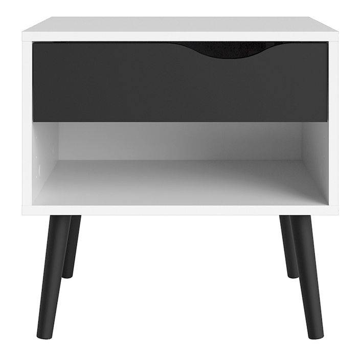 Oslo Bedside 1 Drawer in White and Black Matt - TidySpaces