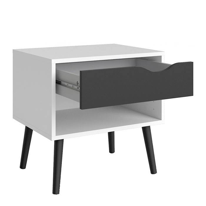 Oslo Bedside 1 Drawer in White and Black Matt - TidySpaces