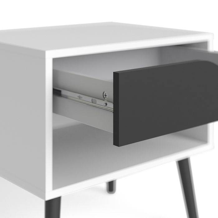 Oslo Bedside 1 Drawer in White and Black Matt - TidySpaces