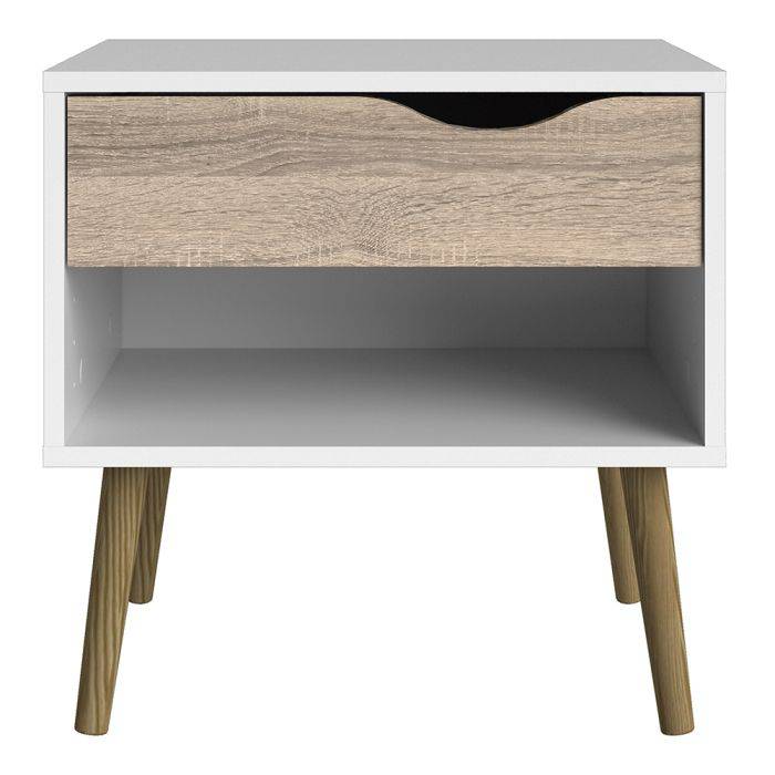 Oslo Bedside 1 Drawer in White and Oak - TidySpaces