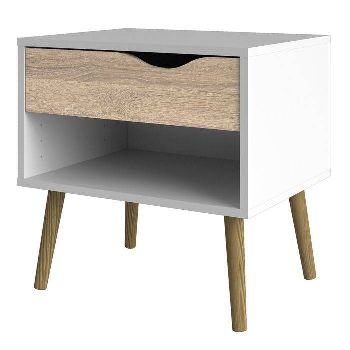 Oslo Bedside 1 Drawer in White and Oak - TidySpaces