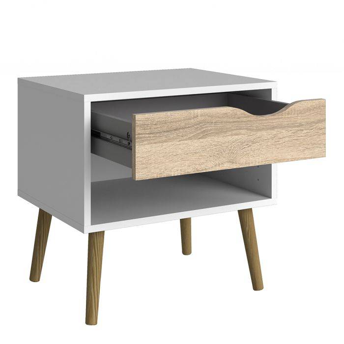 Oslo Bedside 1 Drawer in White and Oak - TidySpaces