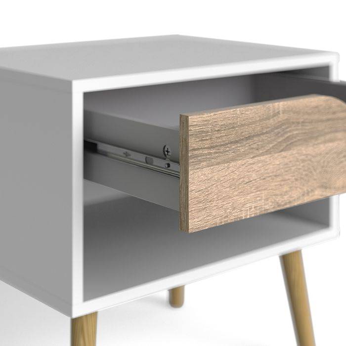 Oslo Bedside 1 Drawer in White and Oak - TidySpaces