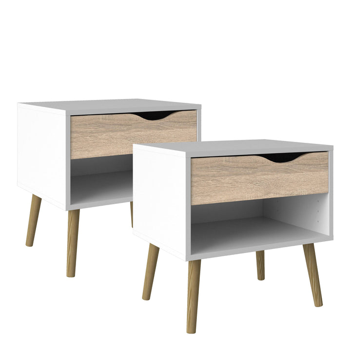 Oslo Bedside 1 Drawer in White and Oak (Package of 2.) - TidySpaces