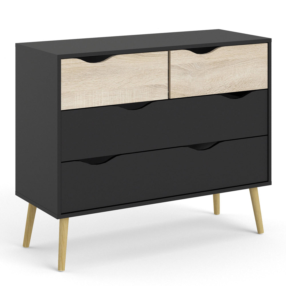 Oslo Chest of 4 Drawers (2+2) in Black and Oak - TidySpaces