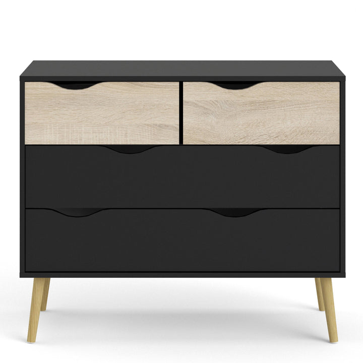 Oslo Chest of 4 Drawers (2+2) in Black and Oak - TidySpaces