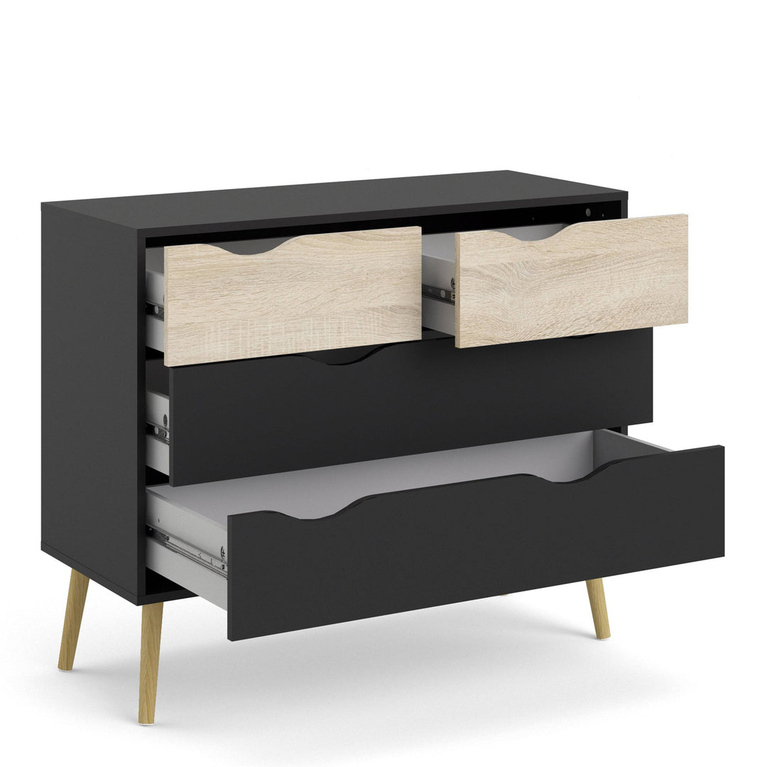 Oslo Chest of 4 Drawers (2+2) in Black and Oak - TidySpaces