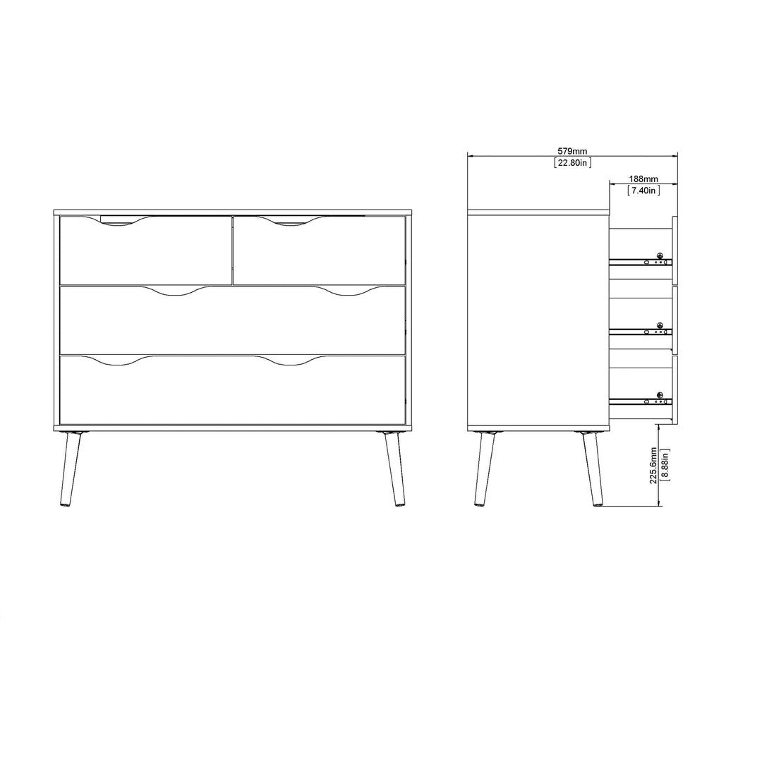 Oslo Chest of 4 Drawers (2+2) in Black and Oak - TidySpaces