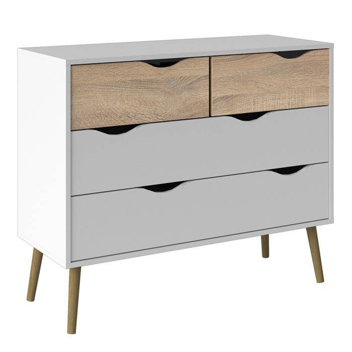 Oslo Chest of 4 Drawers (2+2) in White and Oak - TidySpaces