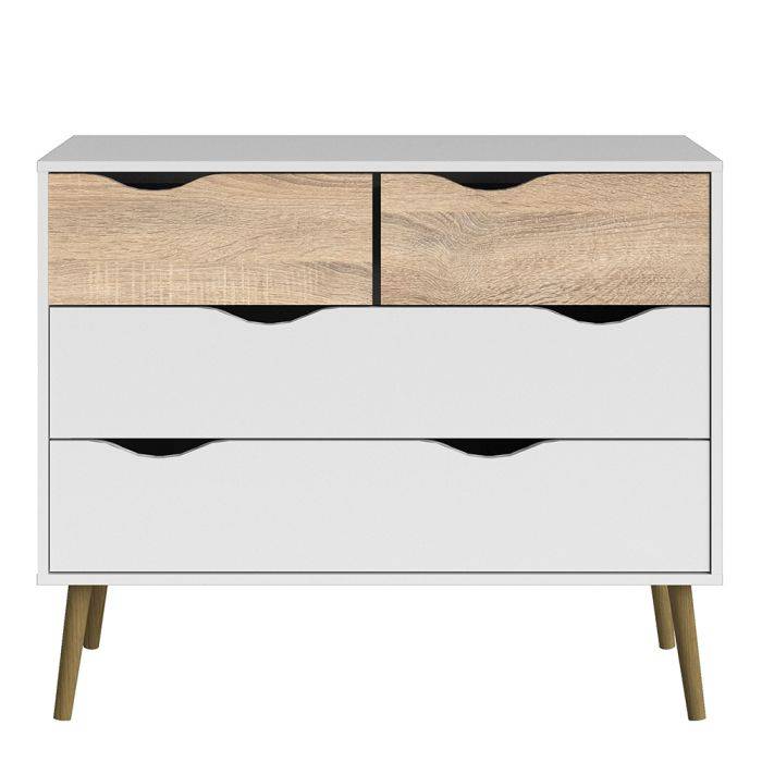 Oslo Chest of 4 Drawers (2+2) in White and Oak - TidySpaces