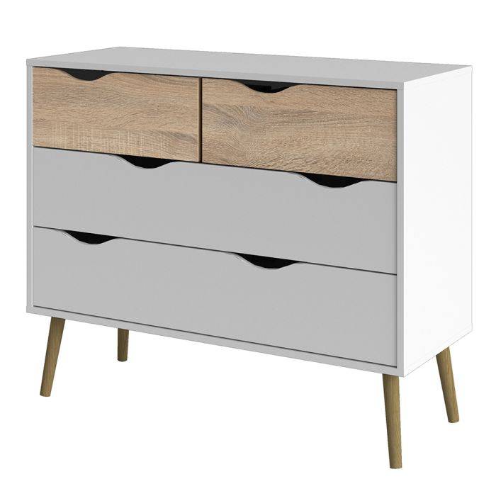 Oslo Chest of 4 Drawers (2+2) in White and Oak - TidySpaces