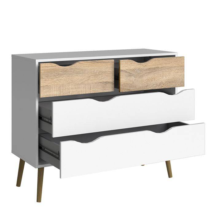 Oslo Chest of 4 Drawers (2+2) in White and Oak - TidySpaces