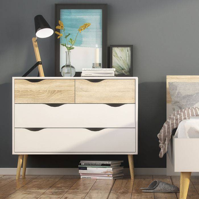 Oslo Chest of 4 Drawers (2+2) in White and Oak - TidySpaces