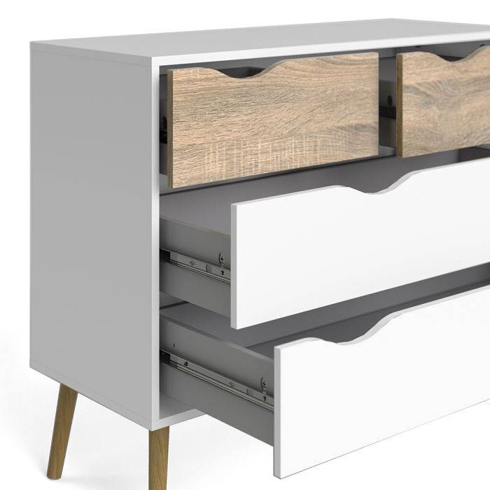 Oslo Chest of 4 Drawers (2+2) in White and Oak - TidySpaces