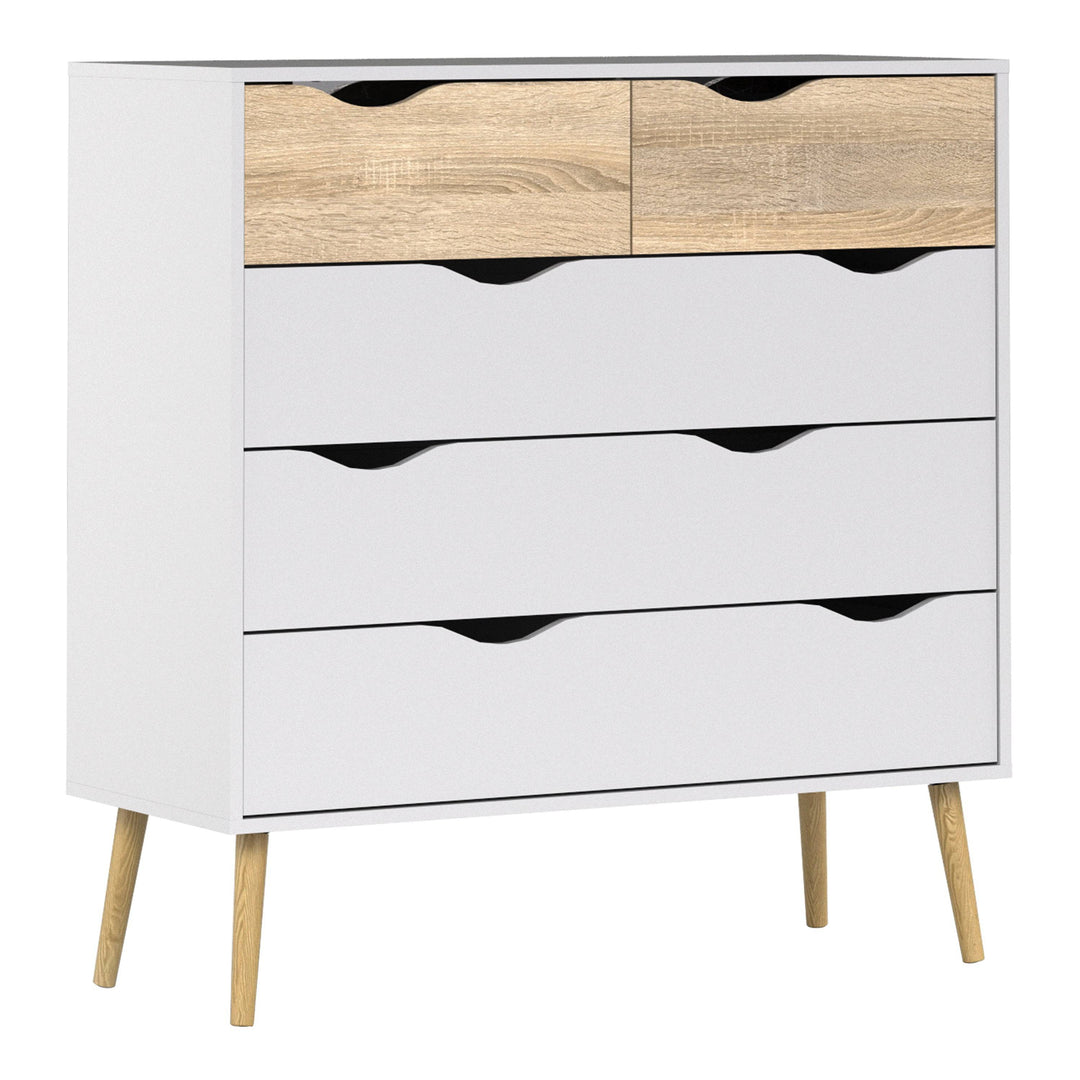 Oslo Chest of 5 Drawers (2+3) in White and Oak - TidySpaces