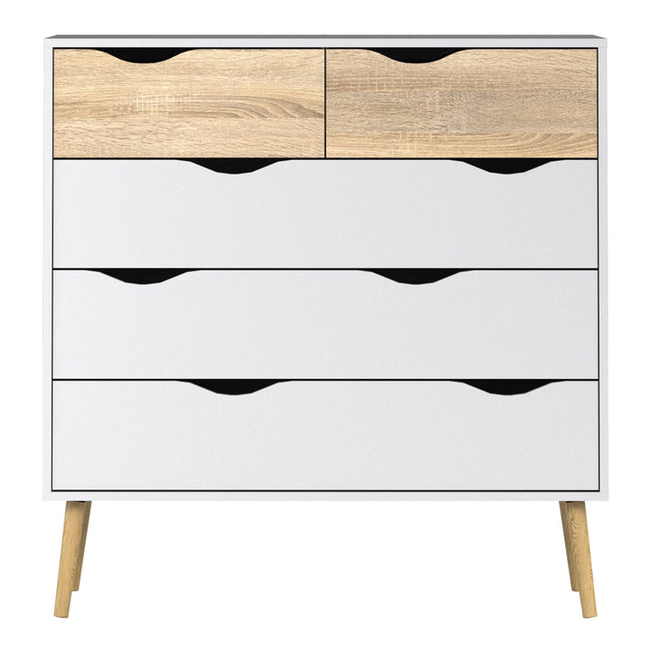 Oslo Chest of 5 Drawers (2+3) in White and Oak - TidySpaces