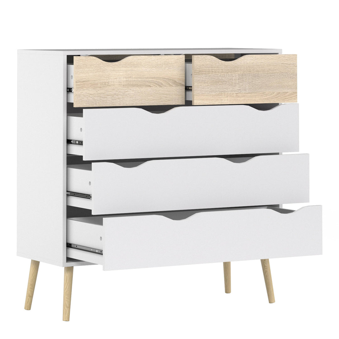 Oslo Chest of 5 Drawers (2+3) in White and Oak - TidySpaces