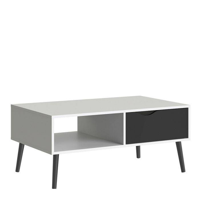 Oslo Coffee Table 1 Drawer 1 Shelf in White and Black Matt - TidySpaces