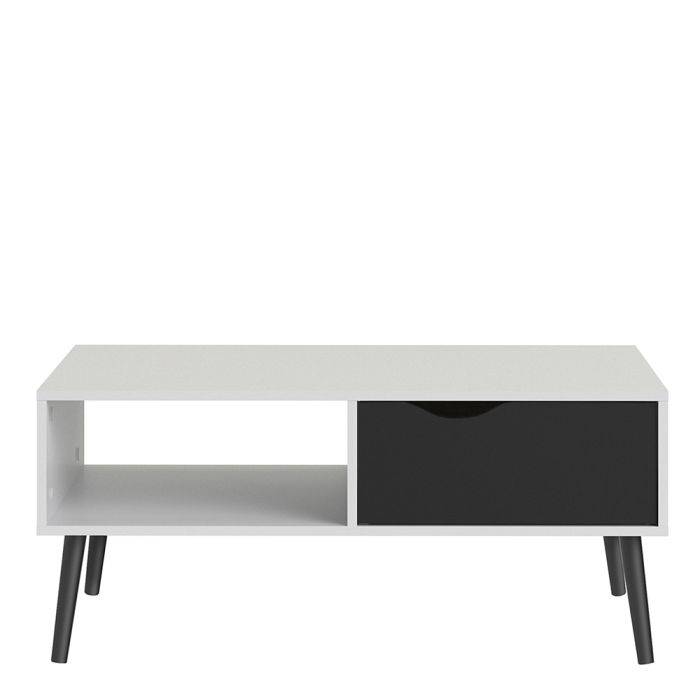 Oslo Coffee Table 1 Drawer 1 Shelf in White and Black Matt - TidySpaces