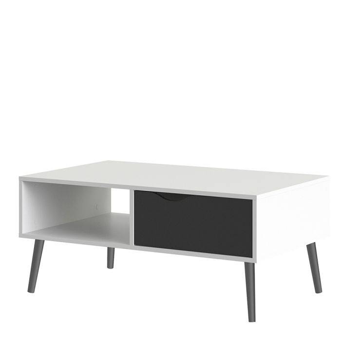 Oslo Coffee Table 1 Drawer 1 Shelf in White and Black Matt - TidySpaces