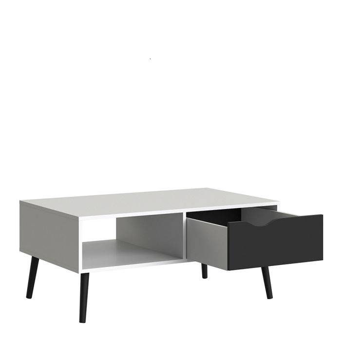 Oslo Coffee Table 1 Drawer 1 Shelf in White and Black Matt - TidySpaces