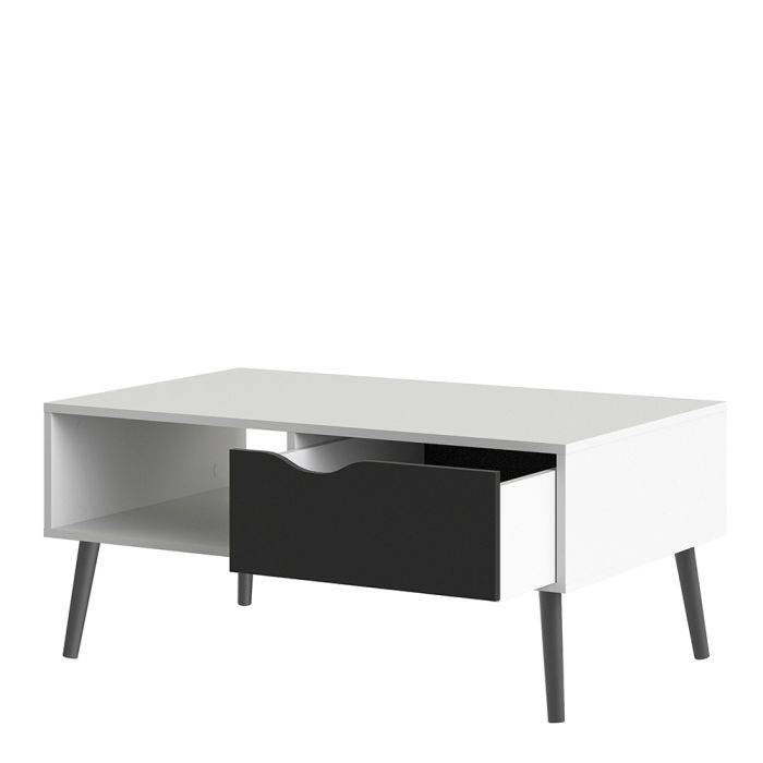 Oslo Coffee Table 1 Drawer 1 Shelf in White and Black Matt - TidySpaces