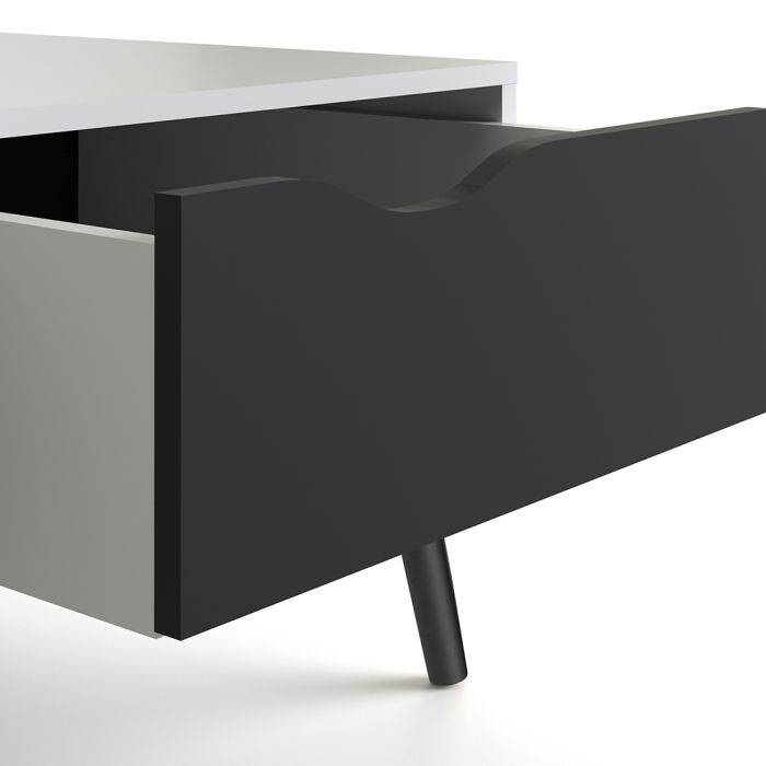 Oslo Coffee Table 1 Drawer 1 Shelf in White and Black Matt - TidySpaces