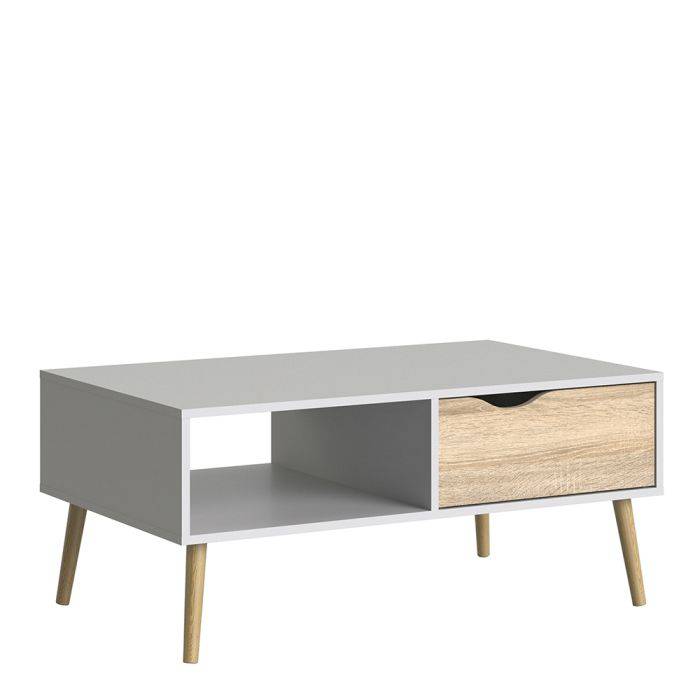 Oslo Coffee Table 1 Drawer 1 Shelf in White and Oak - TidySpaces