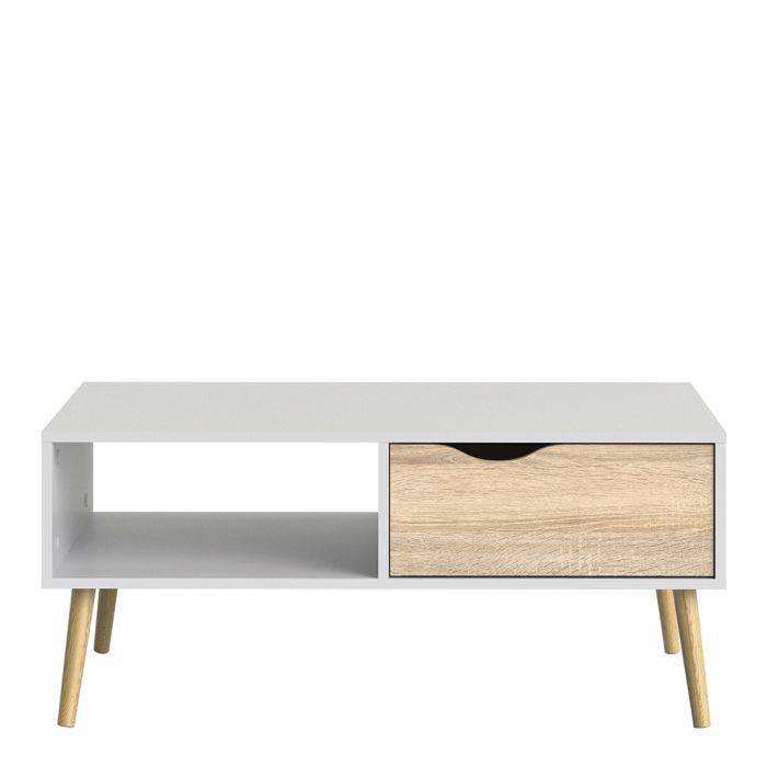 Oslo Coffee Table 1 Drawer 1 Shelf in White and Oak - TidySpaces