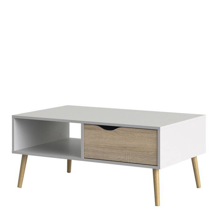 Oslo Coffee Table 1 Drawer 1 Shelf in White and Oak - TidySpaces