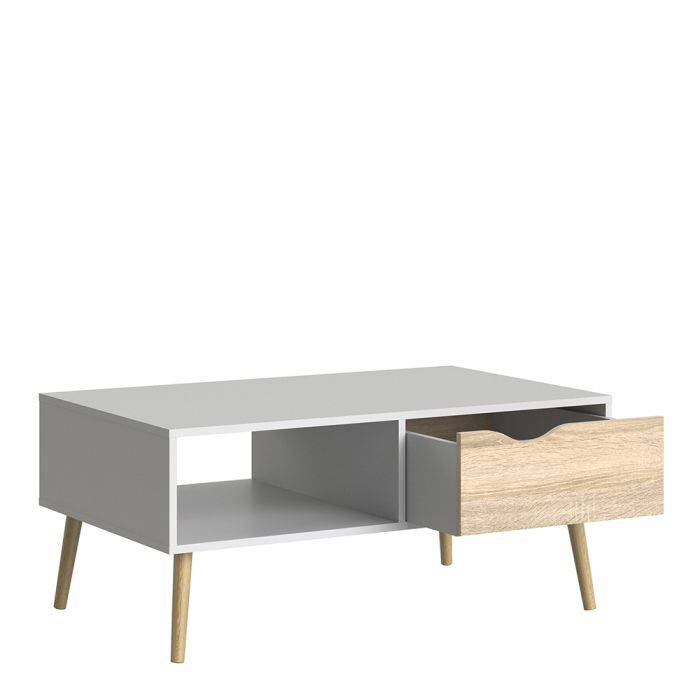 Oslo Coffee Table 1 Drawer 1 Shelf in White and Oak - TidySpaces