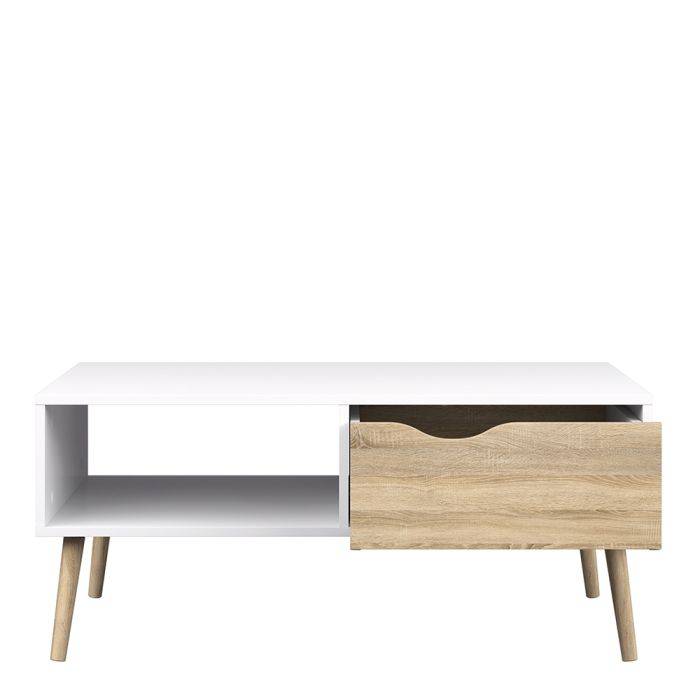 Oslo Coffee Table 1 Drawer 1 Shelf in White and Oak - TidySpaces