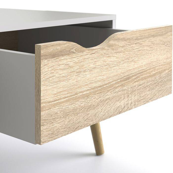 Oslo Coffee Table 1 Drawer 1 Shelf in White and Oak - TidySpaces